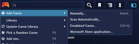 screenshot inside Playnite application of the screen that lets you add a game